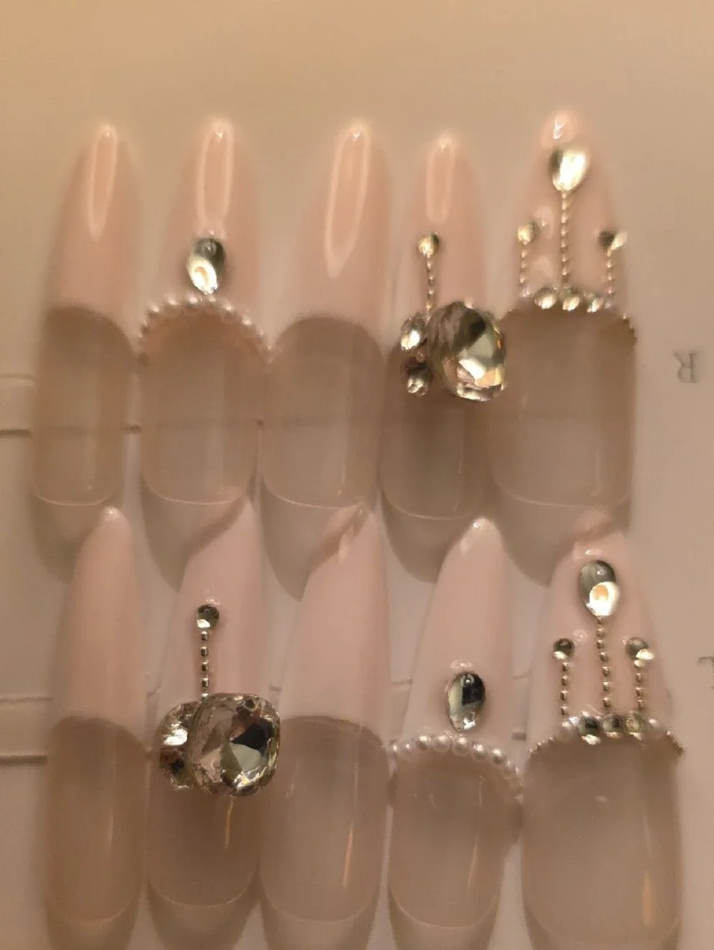 Elegant Nude Press-On Nails with Crystal Accents Size Large